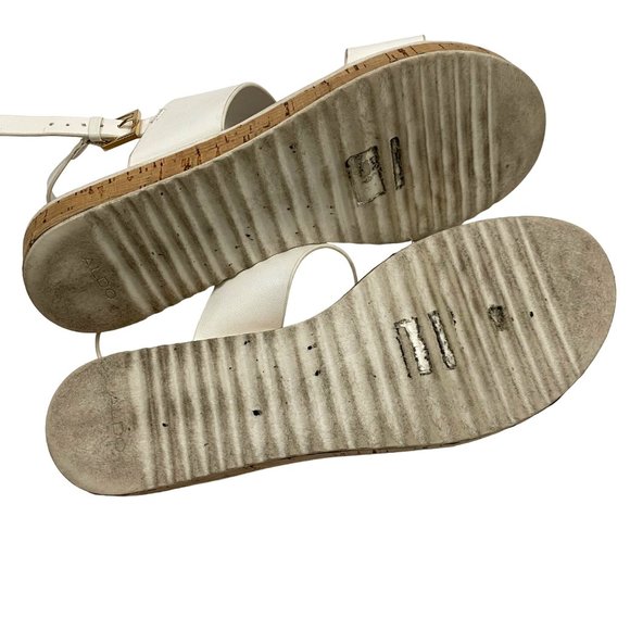 Aldo White Double Strap Slingback Sandals Open Toe Shoes Gold Hardware Women 8.5 - Picture 9 of 11